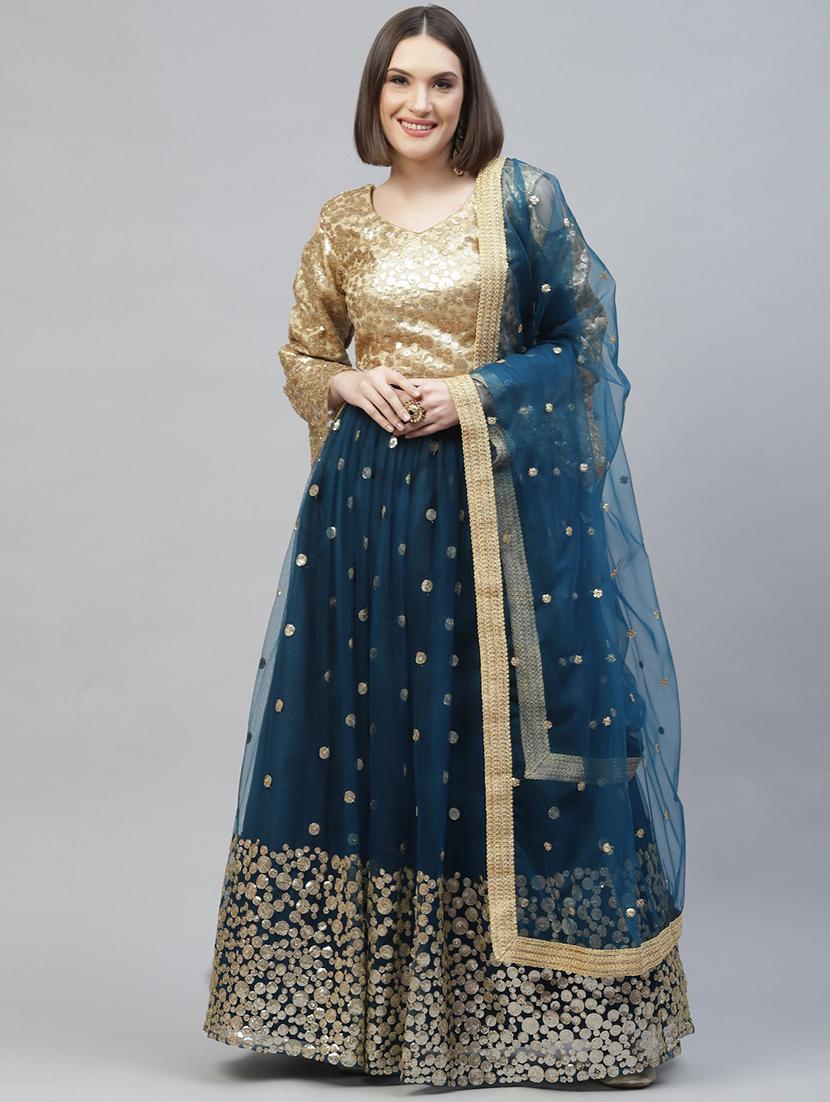 blue net flared lehenga - 18272753 - Zoom Image - 1