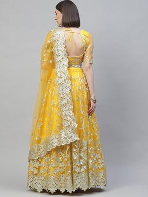 yellow net flared lehenga - 18272754 - Standard Image - 3