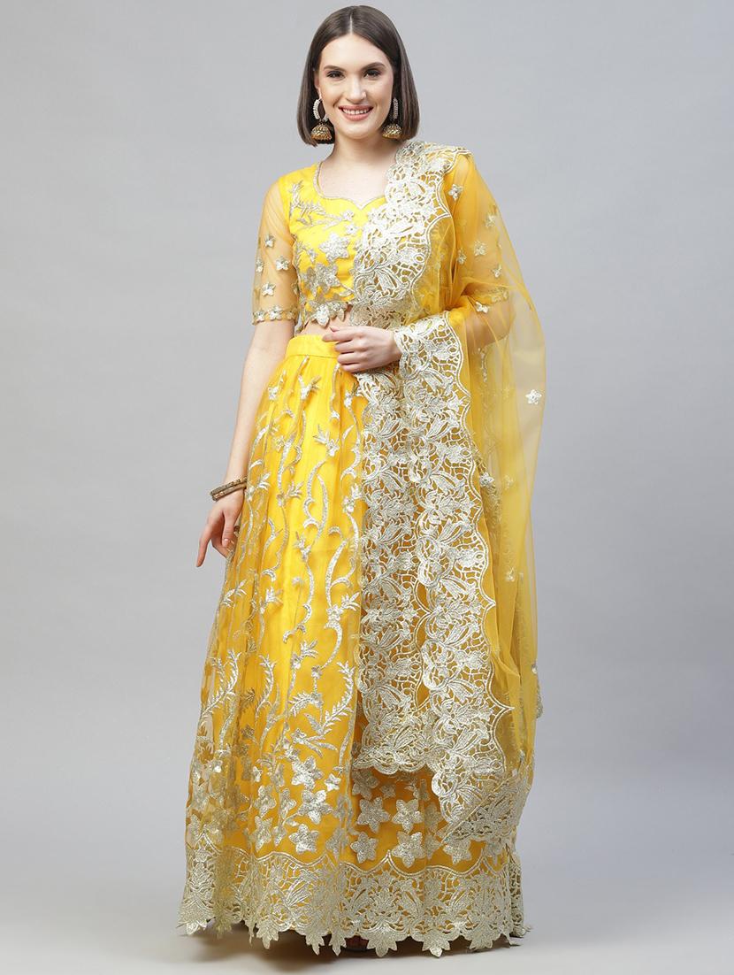 yellow net flared lehenga - 18272754 - Zoom Image - 1