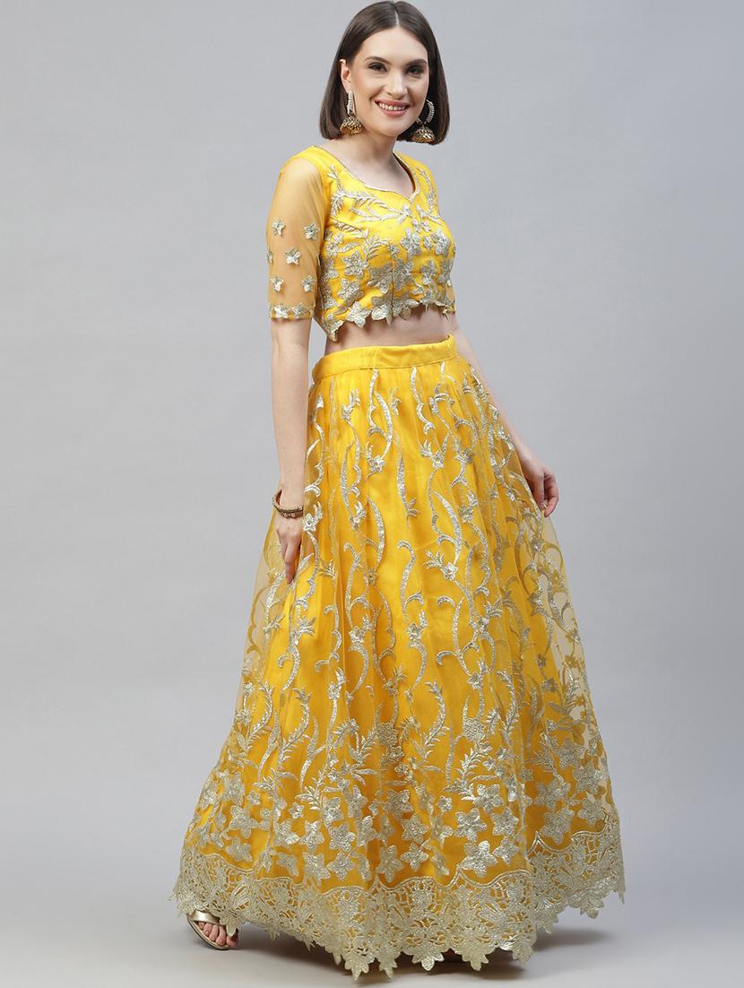 yellow net flared lehenga - 18272754 - Zoom Image - 2