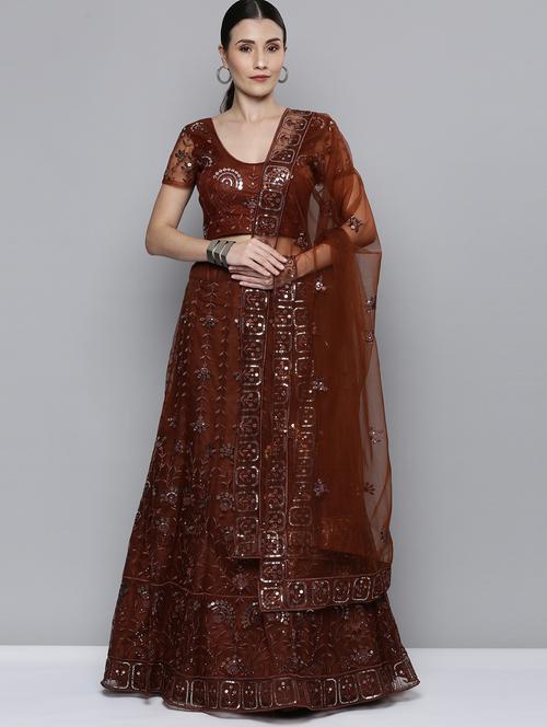 brown net aline lehenga - 18272786 - Standard Image - 1