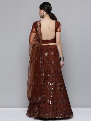 brown net aline lehenga - 18272786 - Standard Image - 3