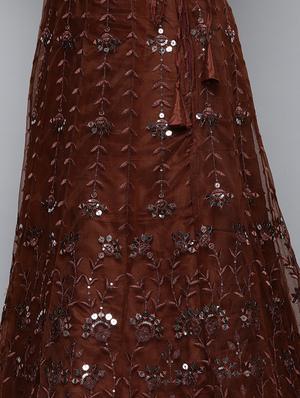 brown net aline lehenga - 18272786 - Standard Image - 4