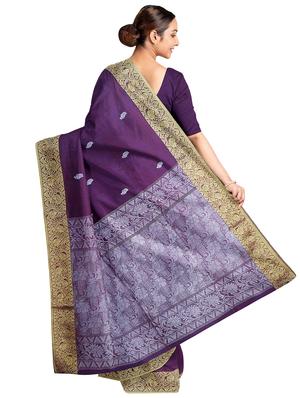 purple linen jamdani saree with blouse - 18273712 - Standard Image - 2