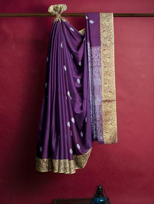 purple linen jamdani saree with blouse - 18273712 - Standard Image - 3