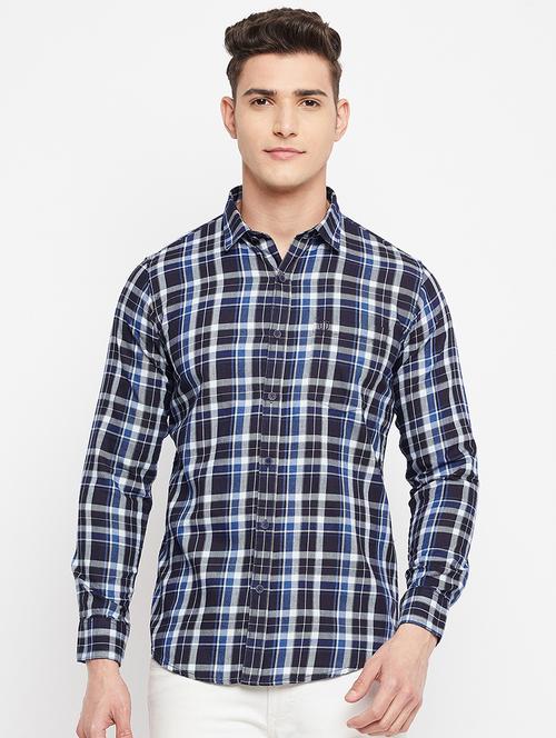 navy-blue checkered casual shirt - 18276061 - Standard Image - 1