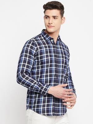 navy-blue checkered casual shirt - 18276061 - Standard Image - 2