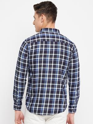 navy-blue checkered casual shirt - 18276061 - Standard Image - 3