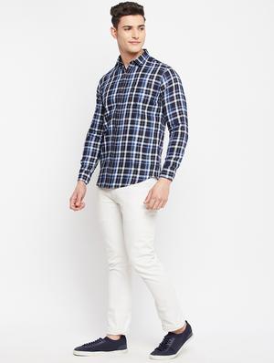 navy-blue checkered casual shirt - 18276061 - Standard Image - 4
