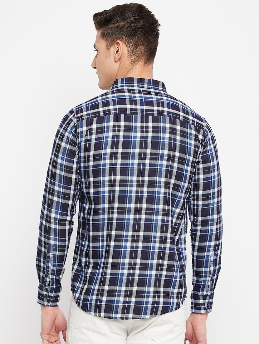 navy-blue checkered casual shirt - 18276061 - Zoom Image - 3