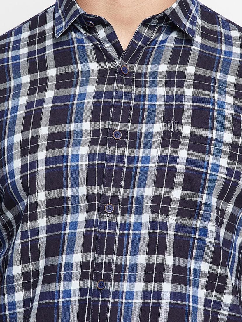 navy-blue checkered casual shirt - 18276061 - Zoom Image - 5