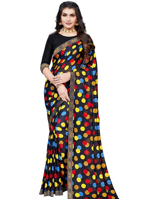 black polka dots saree with blouse - 18276125 - Standard Image - 1