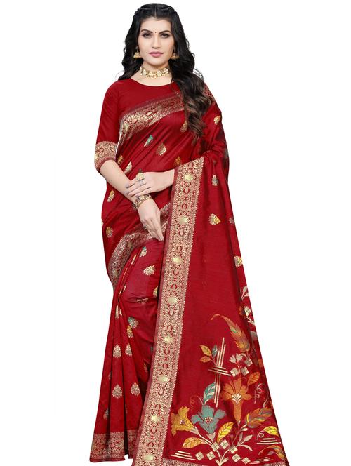 women's floral red colored saree with blouse - 18276257 -  Standard Image - 0