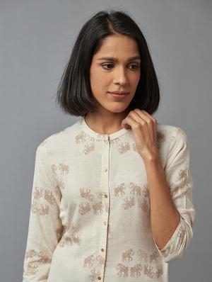 beige printed a-line kurta - 18277855 - Standard Image - 4