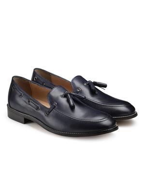 navy leather slip on loafers - 18280614 - Standard Image - 3