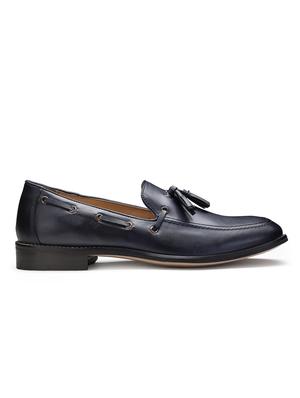 navy leather slip on loafers - 18280614 - Standard Image - 4