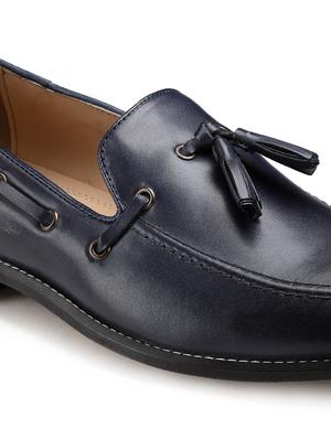 navy leather slip on loafers - 18280614 - Standard Image - 7