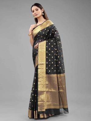 black silk fusion saree with blouse - 18280757 - Standard Image - 3