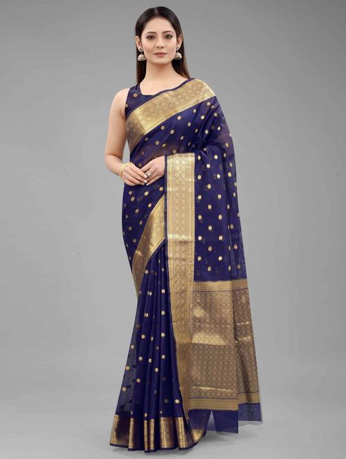 golden zari work woven saree with blouse - 18280758 - Standard Image - 1