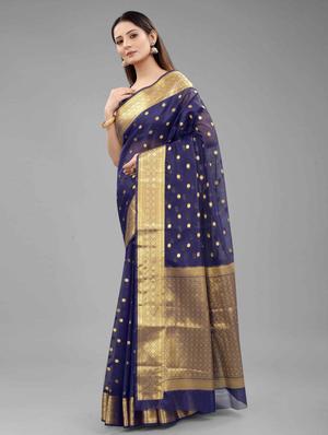 golden zari work woven saree with blouse - 18280758 - Standard Image - 3