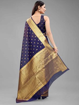 golden zari work woven saree with blouse - 18280758 - Standard Image - 4