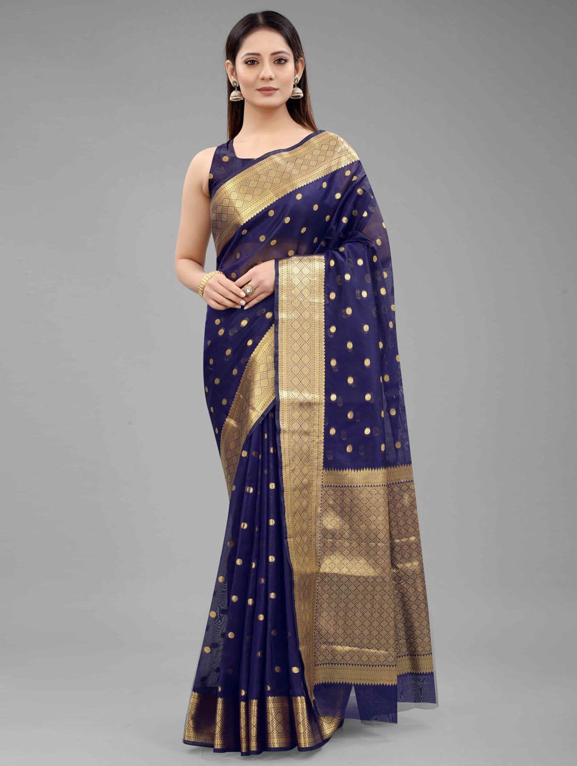 golden zari work woven saree with blouse - 18280758 - Zoom Image - 1
