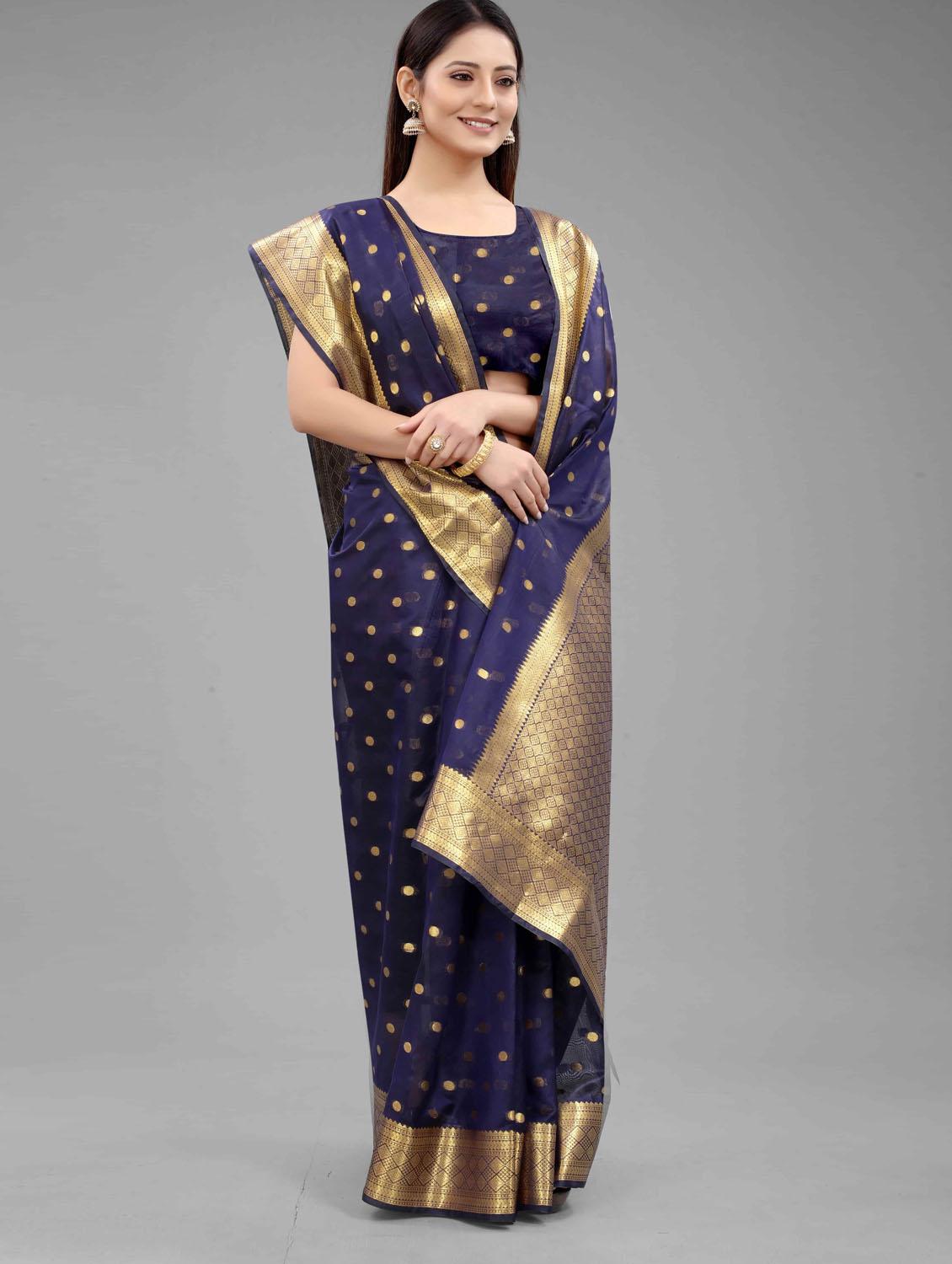 golden zari work woven saree with blouse - 18280758 - Zoom Image - 2