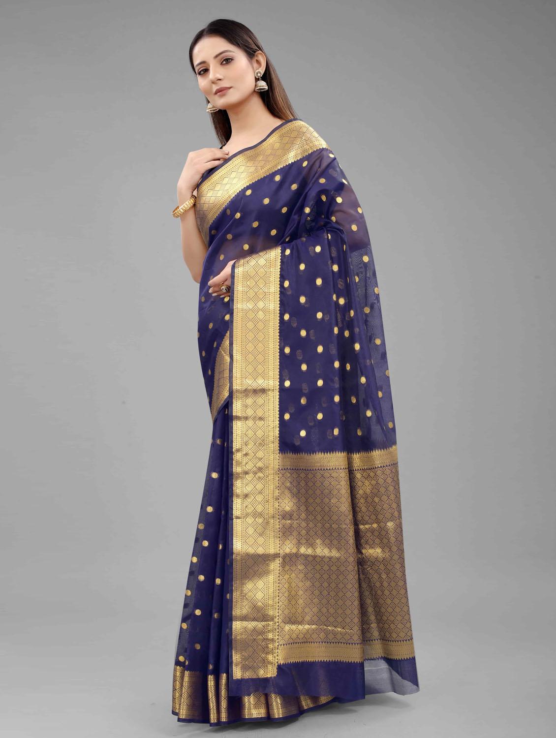 golden zari work woven saree with blouse - 18280758 - Zoom Image - 3