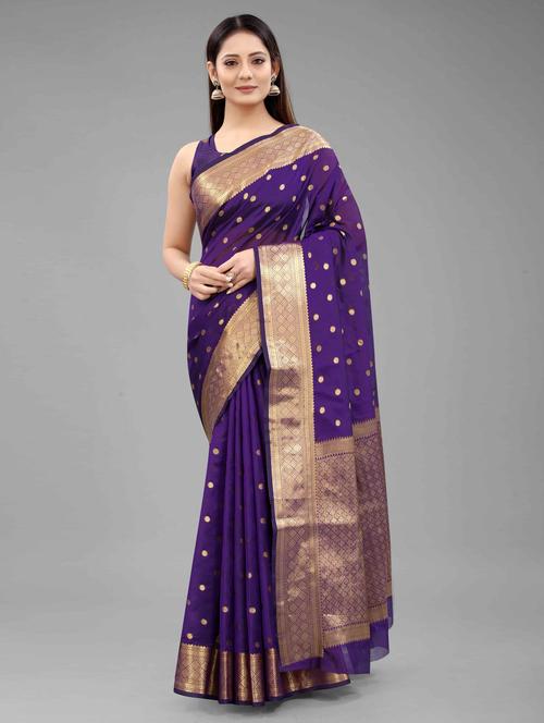 golden zari work woven saree with blouse - 18280761 - Standard Image - 1