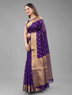 golden zari work woven saree with blouse - 18280761 - Standard Image - 2