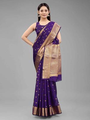 golden zari work woven saree with blouse - 18280761 - Standard Image - 3