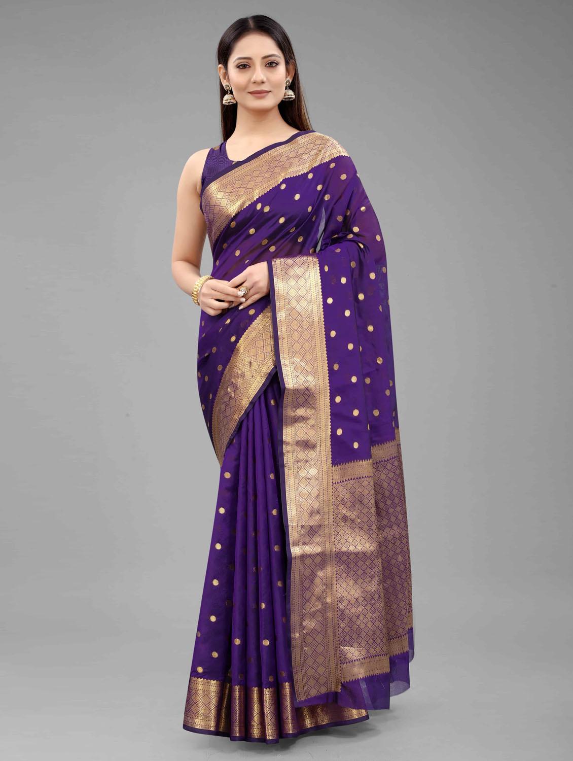 golden zari work woven saree with blouse - 18280761 - Zoom Image - 1