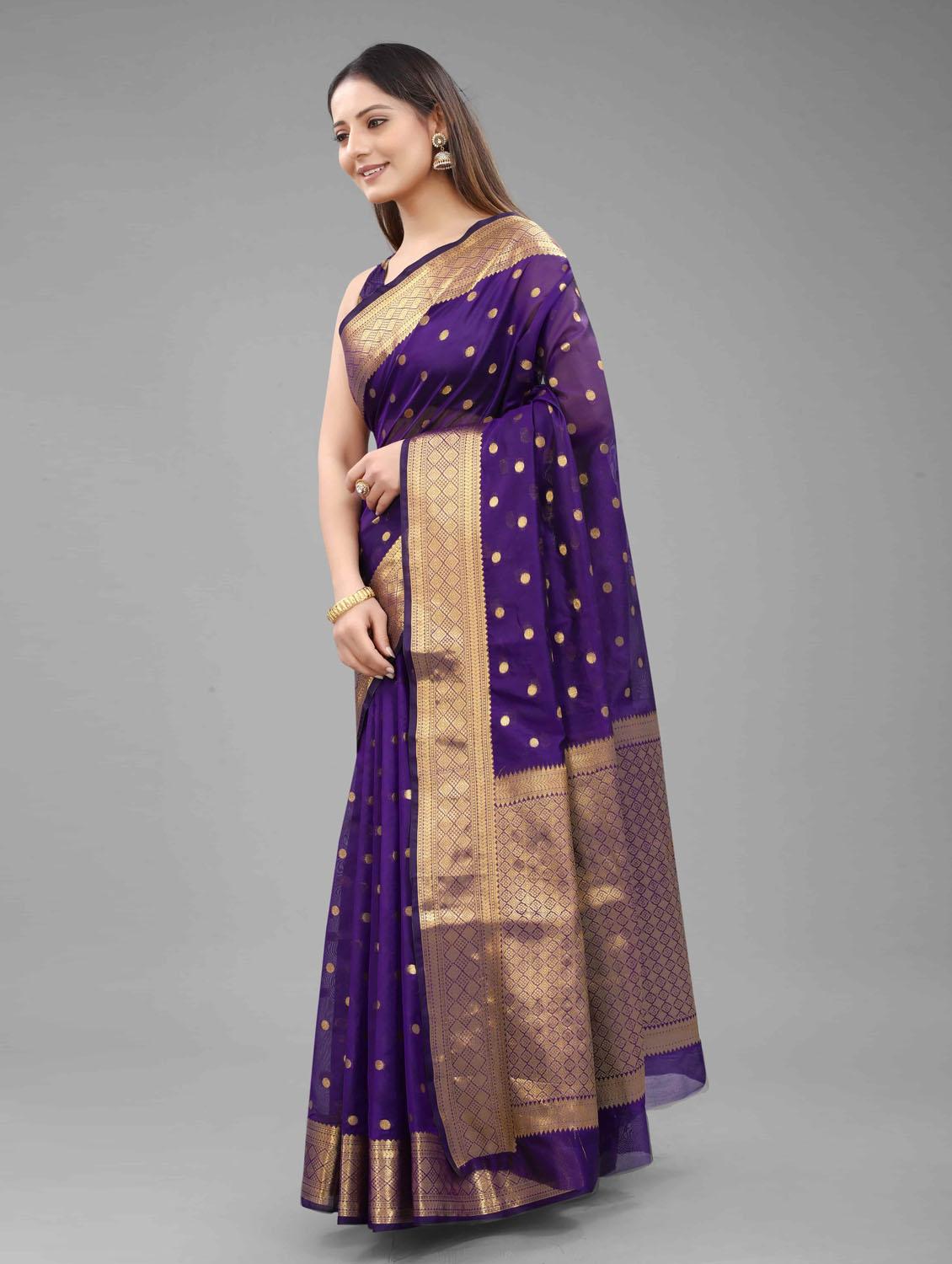 golden zari work woven saree with blouse - 18280761 - Zoom Image - 2