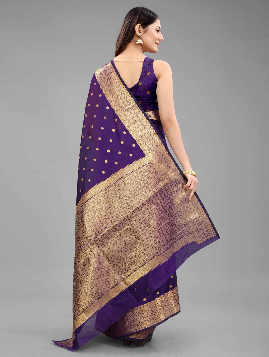 golden zari work woven saree with blouse - 18280761 - Zoom Image - 4