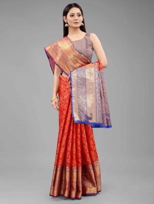 red silk banarasi saree with blouse - 18280787 - Standard Image - 3