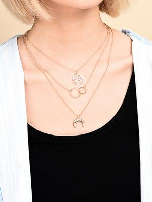 stunning gold plated triple layered half moon and world earth pendant necklace - 18281071 - Standard Image - 2