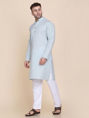 light-blue melange ethnic wear set - 18281443 - Standard Image - 3