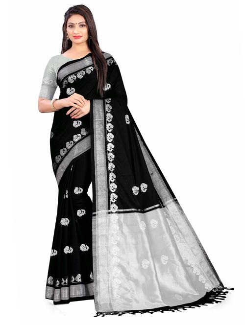 black art silk woven saree with blouse - 18281631 - Standard Image - 1
