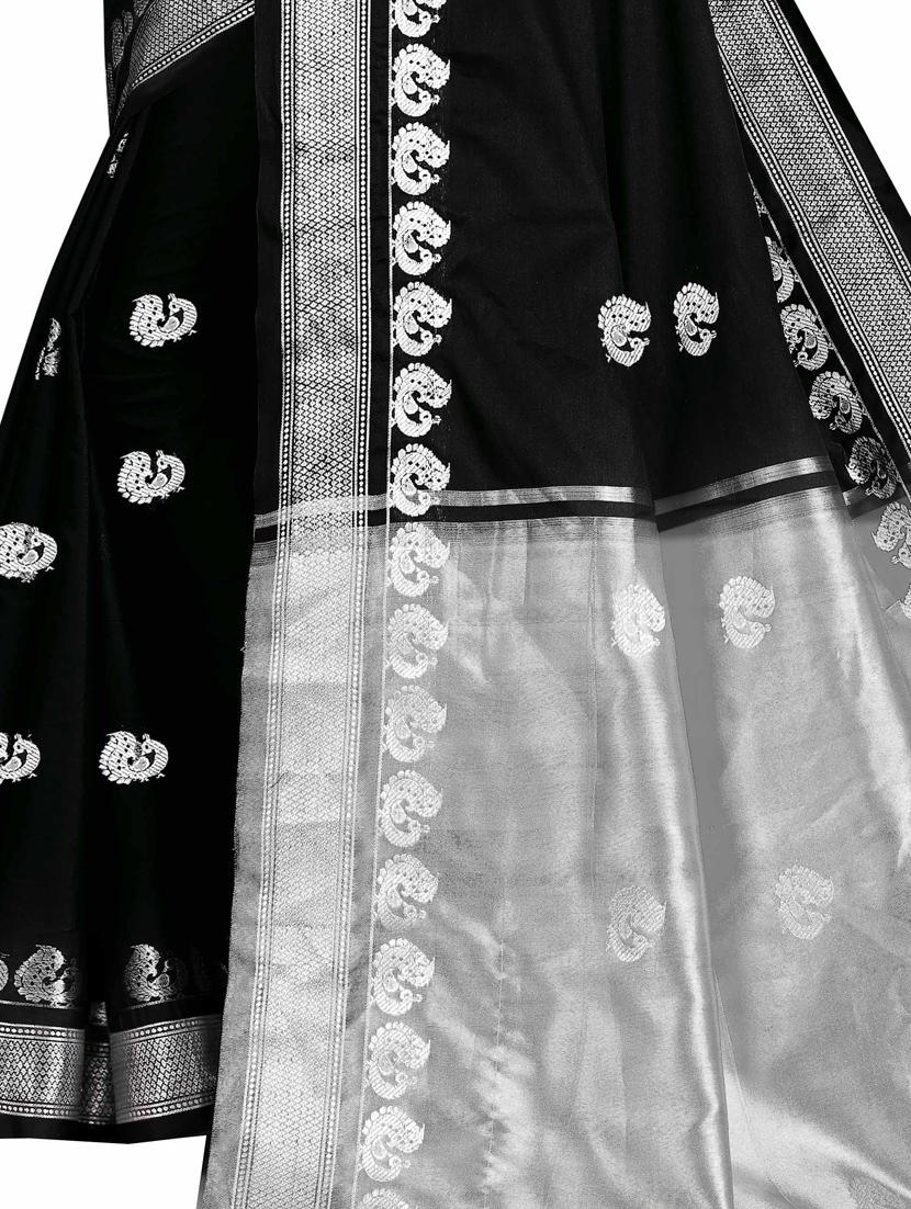 black art silk woven saree with blouse - 18281631 - Zoom Image - 4