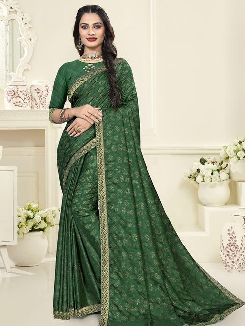 green printed saree with blouse - 18282225 - Standard Image - 1