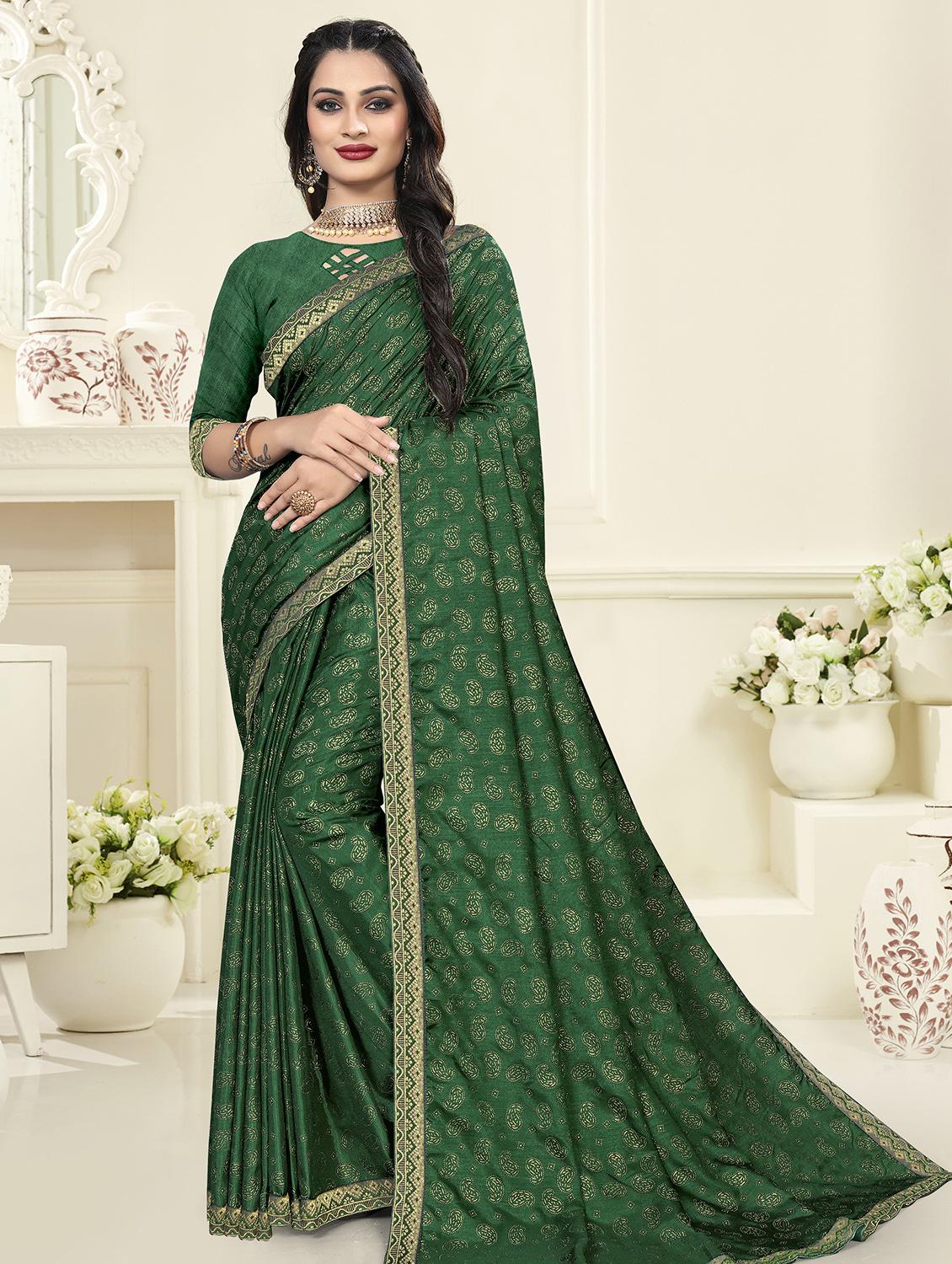 green printed saree with blouse - 18282225 - Zoom Image - 1