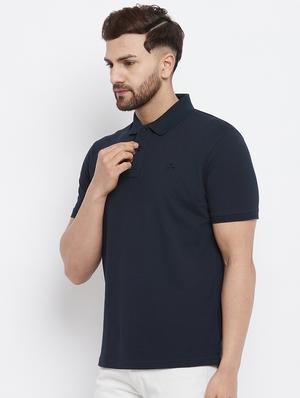 navy blue solid polo t-shirt - 18282481 - Standard Image - 2