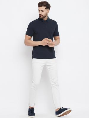 navy blue solid polo t-shirt - 18282481 - Standard Image - 5