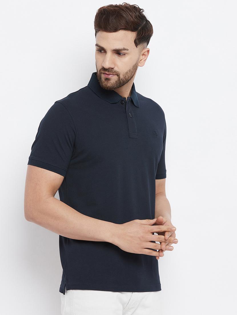navy blue solid polo t-shirt - 18282481 - Zoom Image - 3