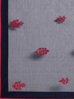 navy chiffon embroidered saree with blouse - 18283876 - Standard Image - 5