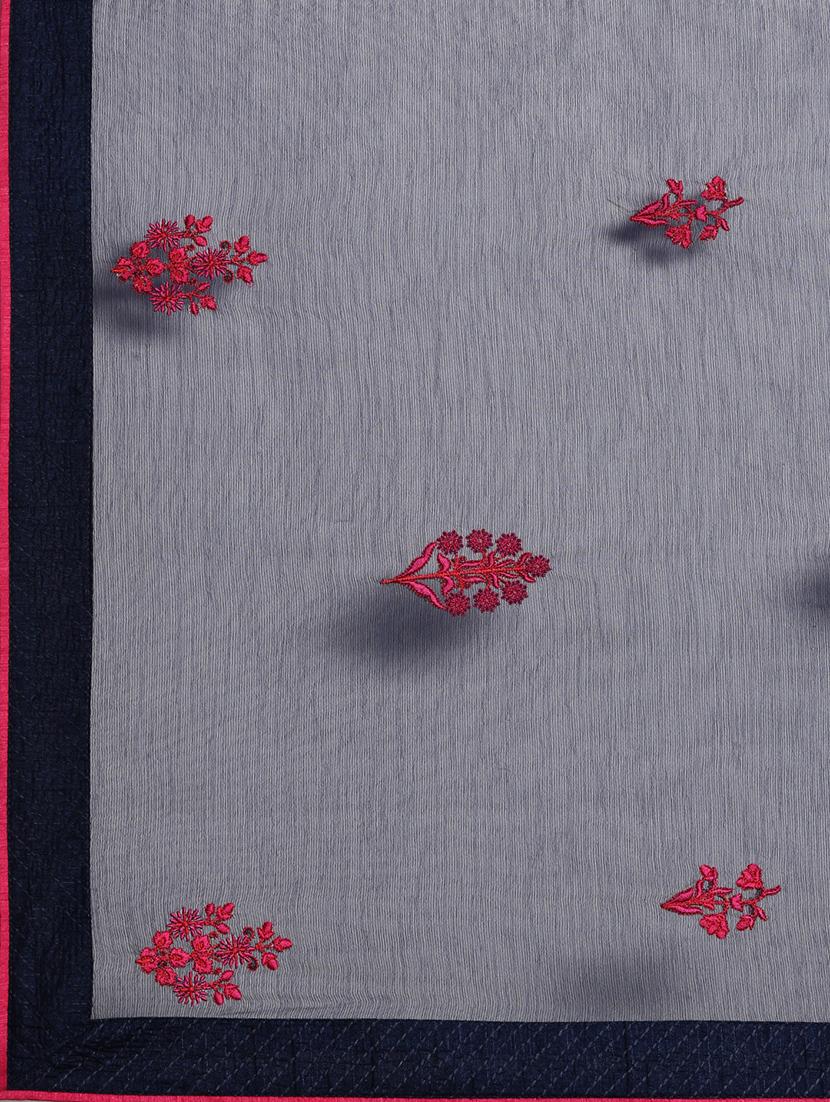 navy chiffon embroidered saree with blouse - 18283876 - Zoom Image - 5