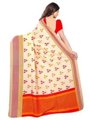 white cotton printed saree with blouse - 18283906 - Standard Image - 2