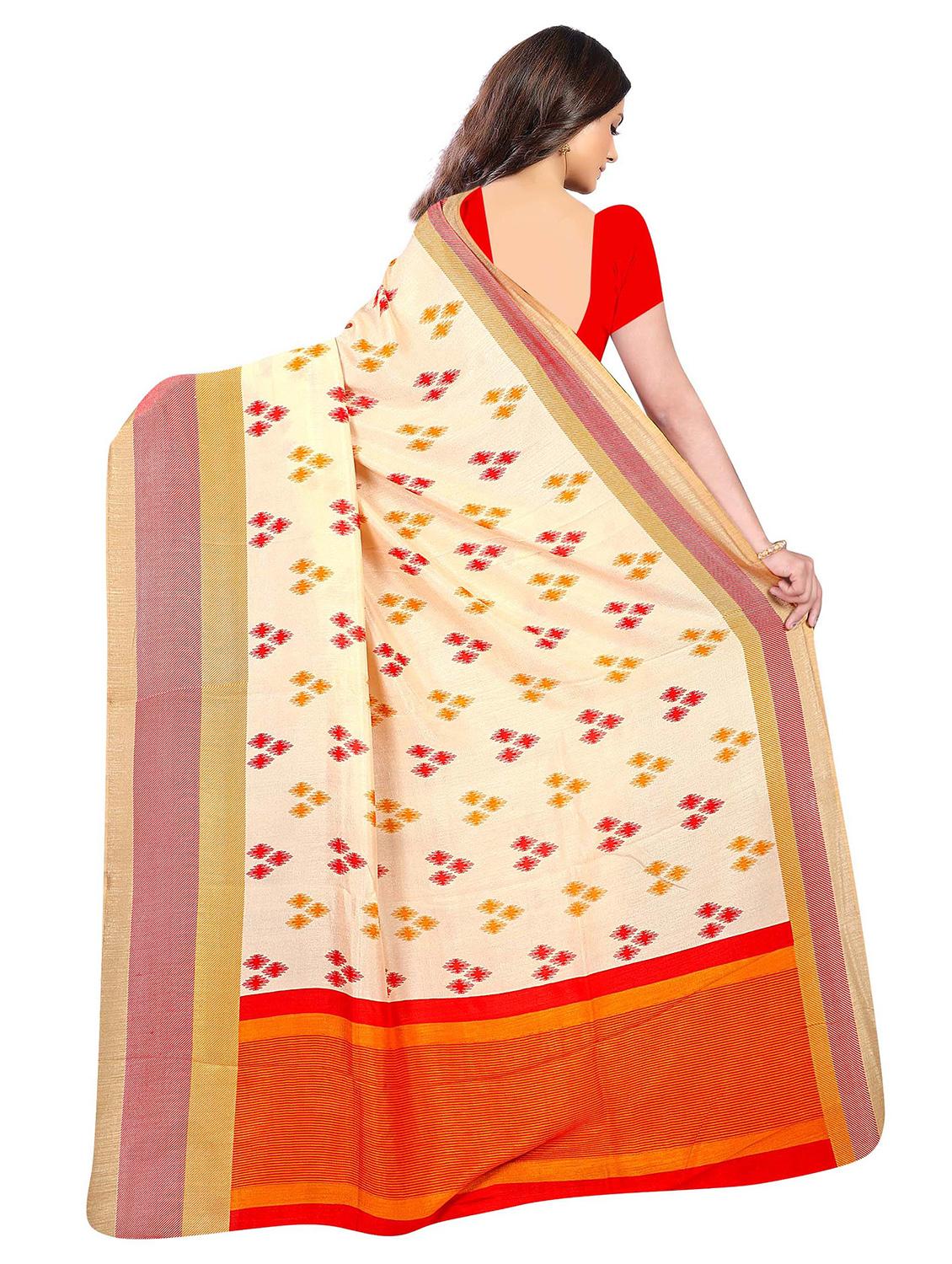 white cotton printed saree with blouse - 18283906 - Zoom Image - 2