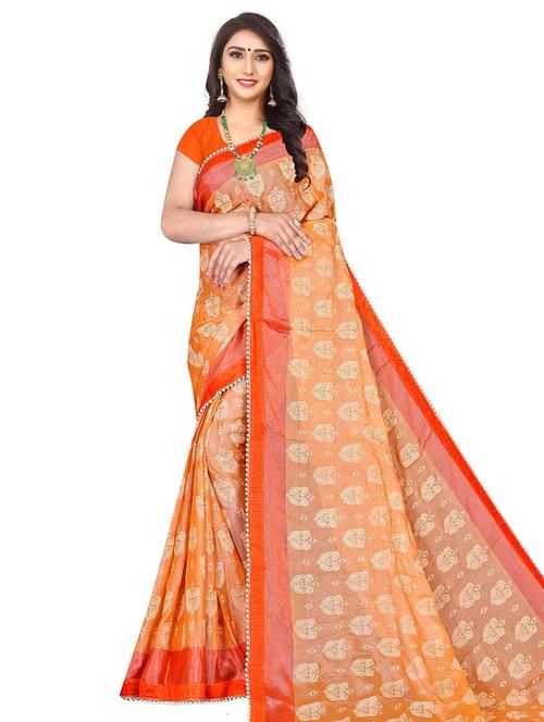 orange chiffon bordered saree with blouse - 18283929 - Standard Image - 1