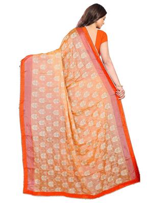 orange chiffon bordered saree with blouse - 18283929 - Standard Image - 2